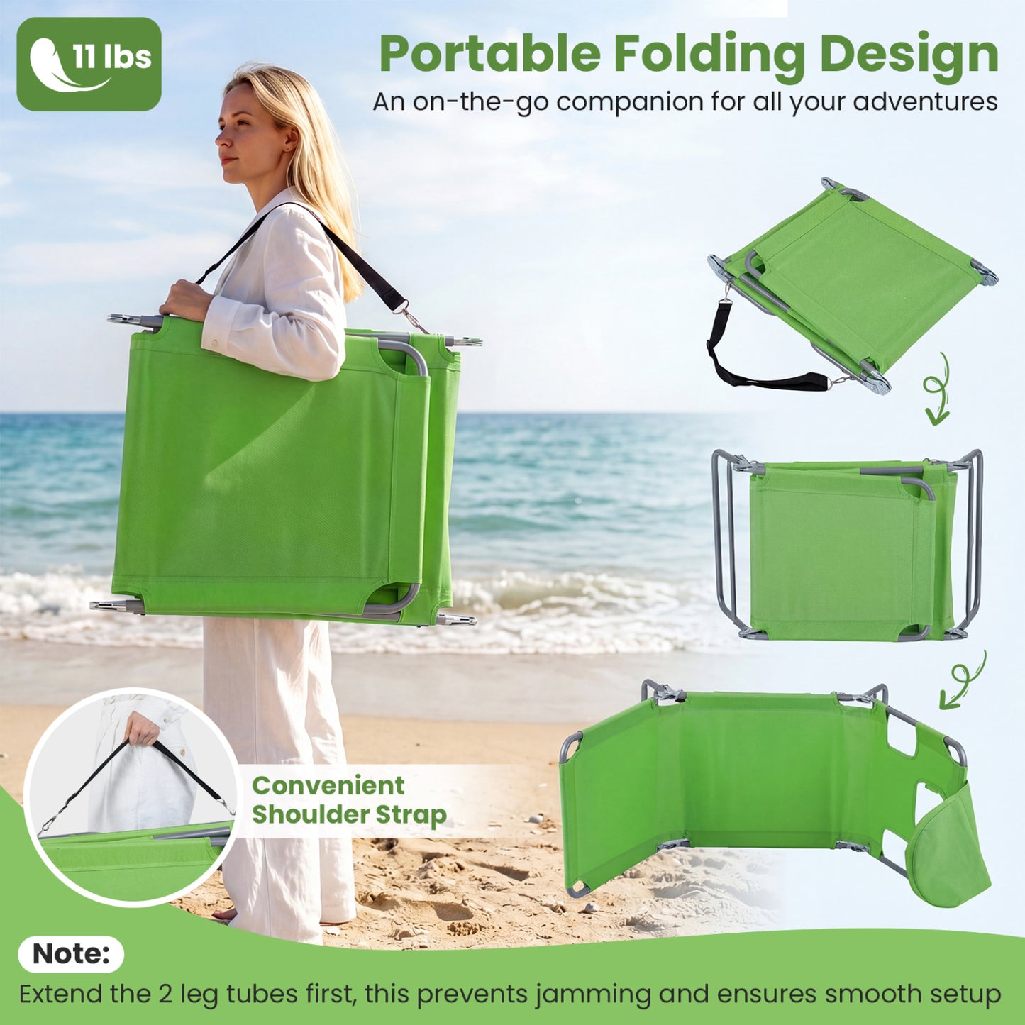 Folding Beach Lounge Chair with Adjustable Backrest