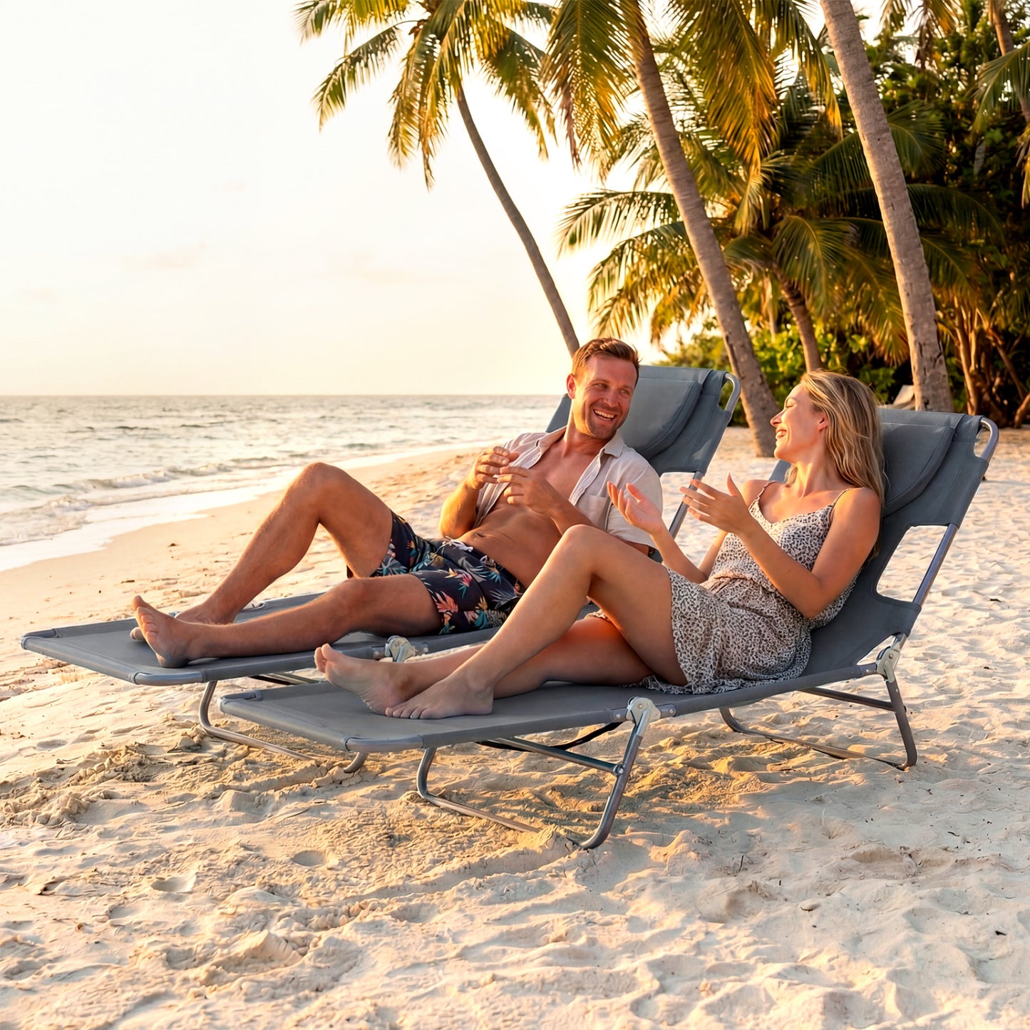 Folding Beach Lounge Chair with Adjustable Backrest