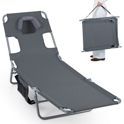 Folding Beach Lounge Chair with Adjustable Backrest