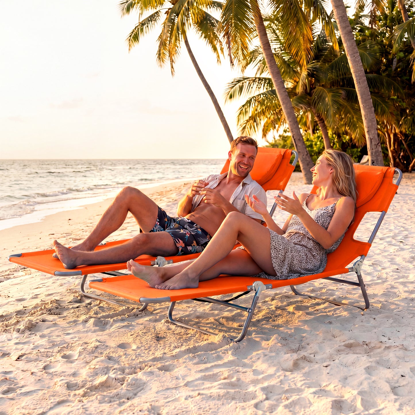 Folding Beach Lounge Chair with Adjustable Backrest