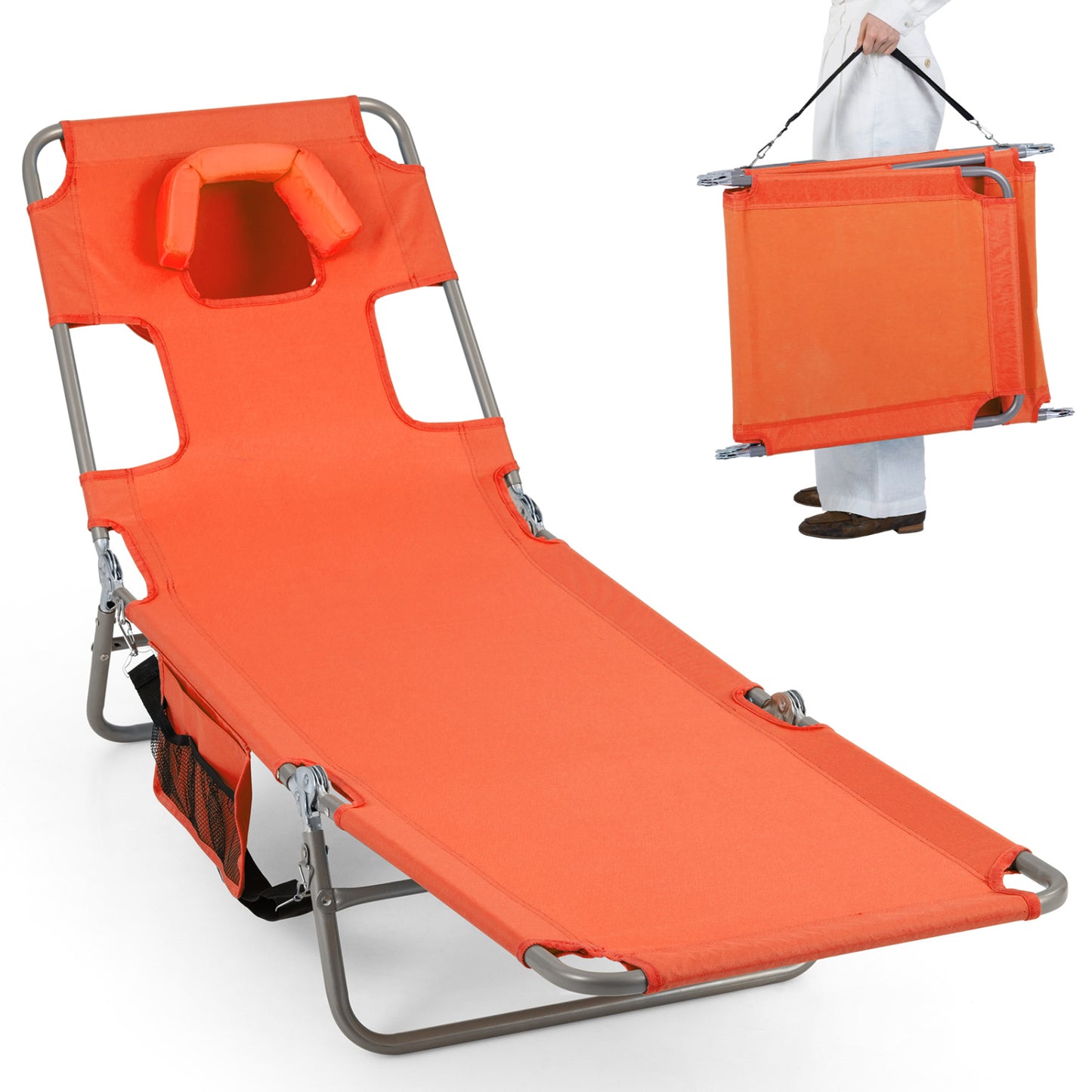 Folding Beach Lounge Chair with Adjustable Backrest