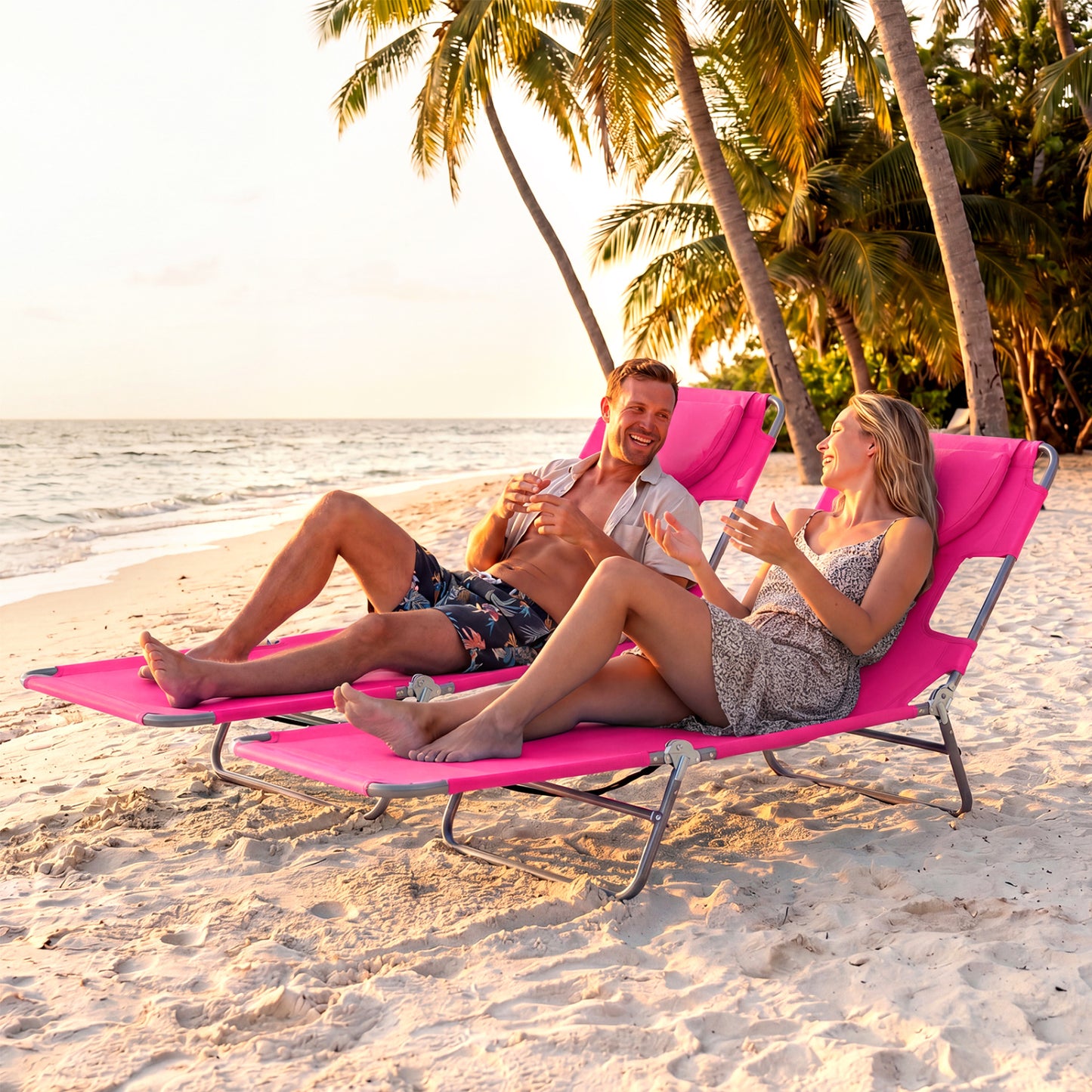 Folding Beach Lounge Chair with Adjustable Backrest