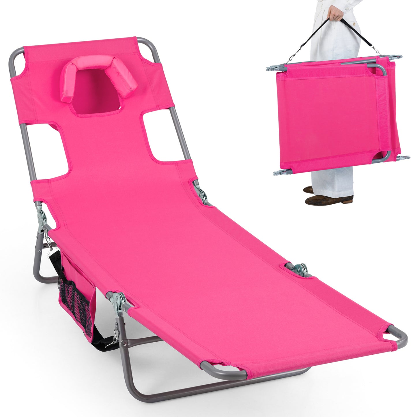 Folding Beach Lounge Chair with Adjustable Backrest