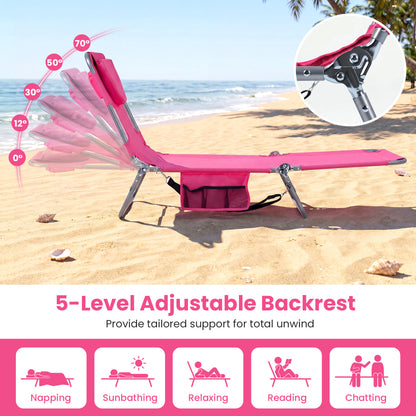 Folding Beach Lounge Chair with Adjustable Backrest