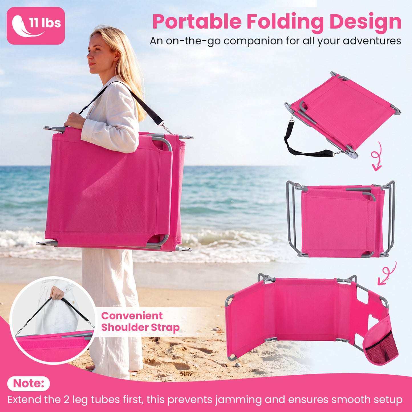 Folding Beach Lounge Chair with Adjustable Backrest