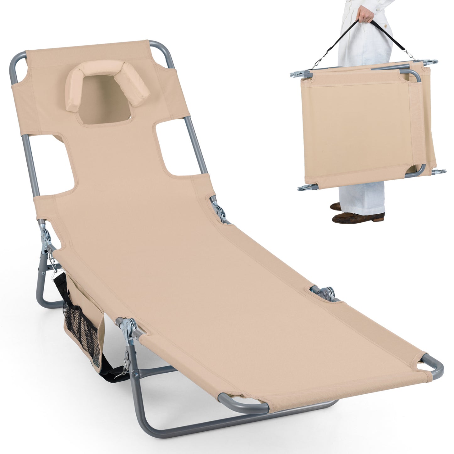 Folding Beach Lounge Chair with Adjustable Backrest