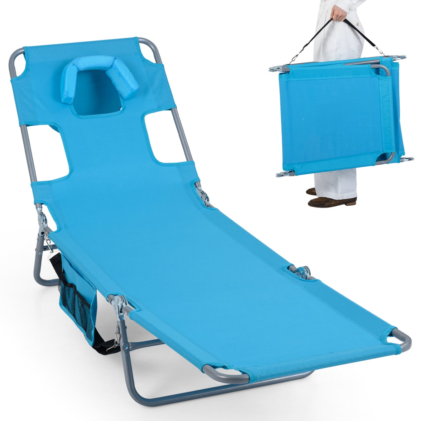 Folding Beach Lounge Chair with Adjustable Backrest