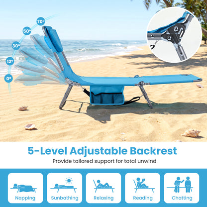 Folding Beach Lounge Chair with Adjustable Backrest