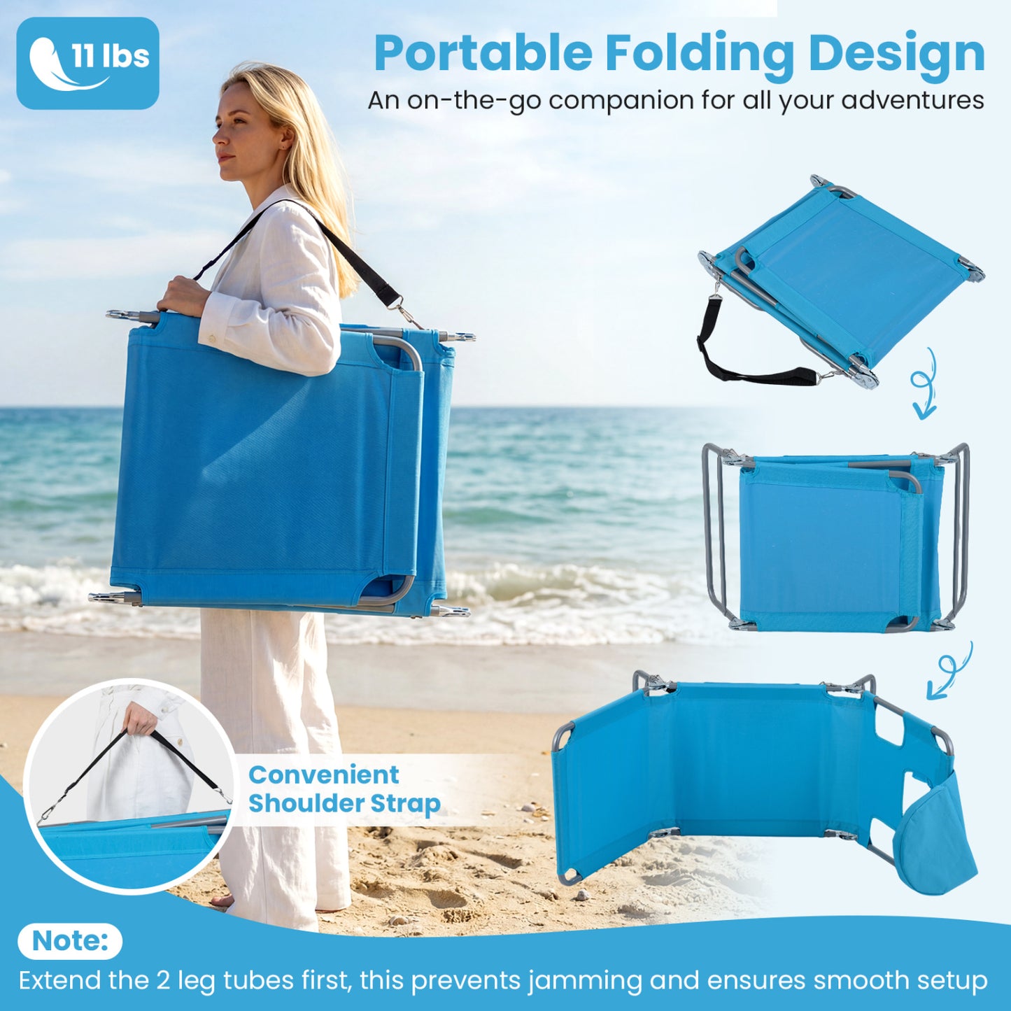 Folding Beach Lounge Chair with Adjustable Backrest