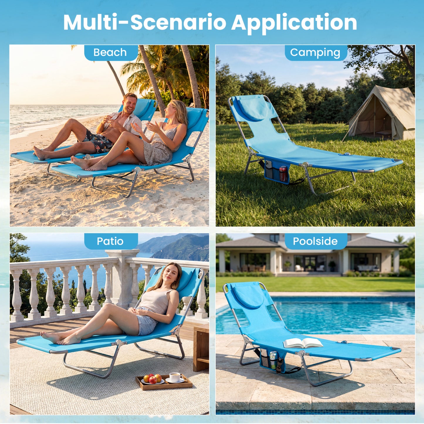 Folding Beach Lounge Chair with Adjustable Backrest
