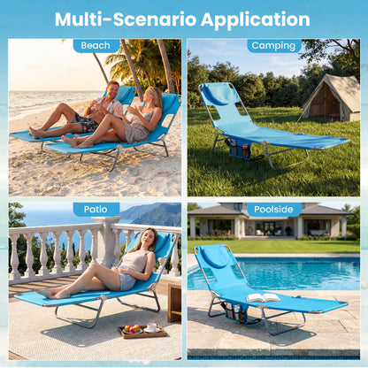 Folding Beach Lounge Chair with Adjustable Backrest