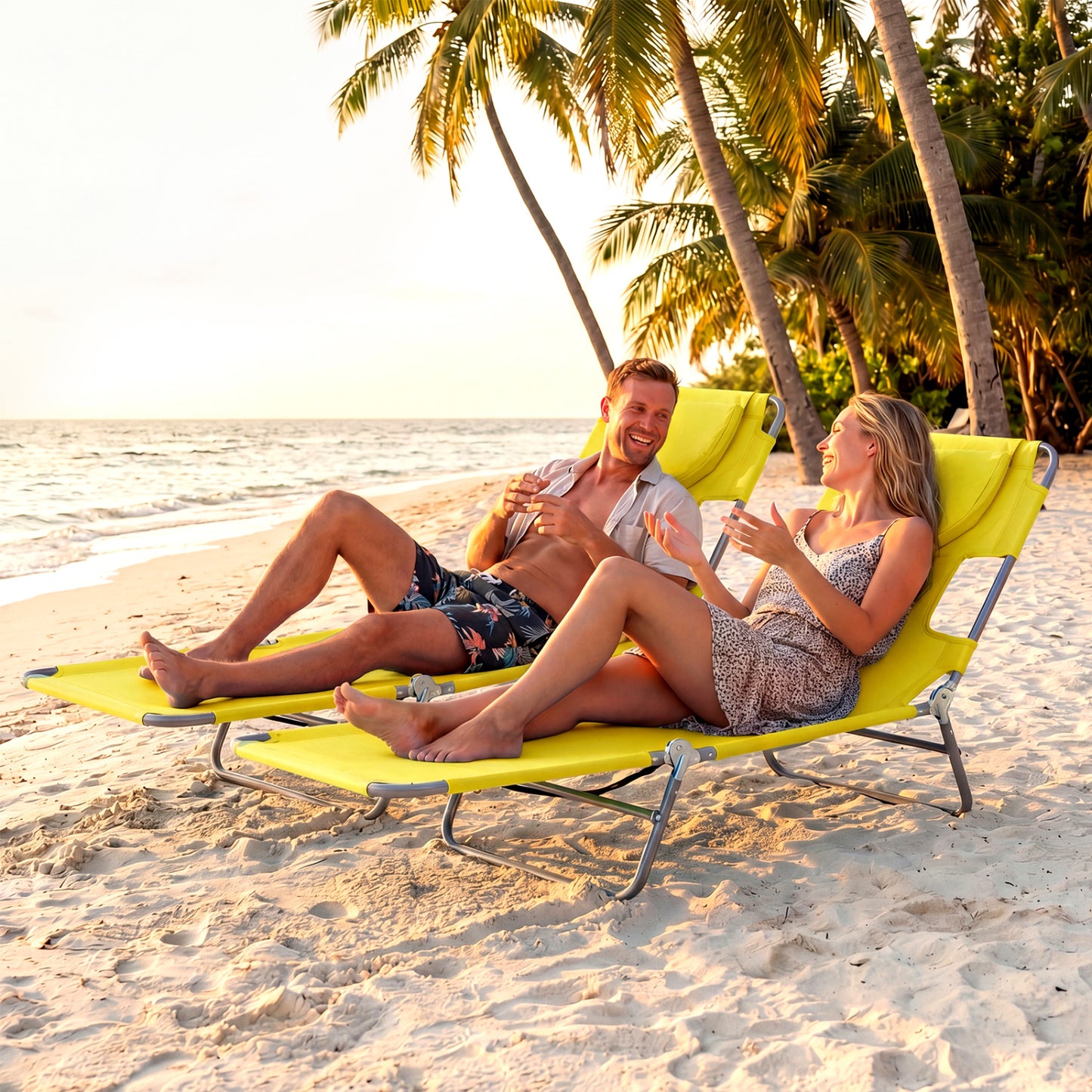 Folding Beach Lounge Chair with Adjustable Backrest