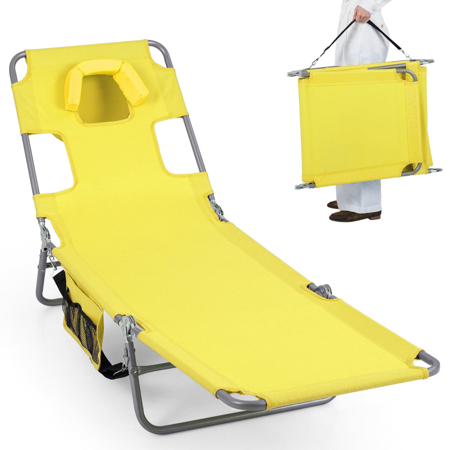 Folding Beach Lounge Chair with Adjustable Backrest