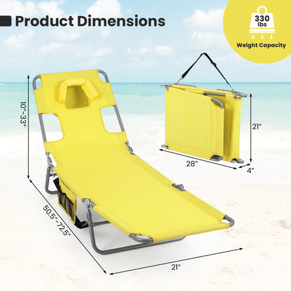 Folding Beach Lounge Chair with Adjustable Backrest