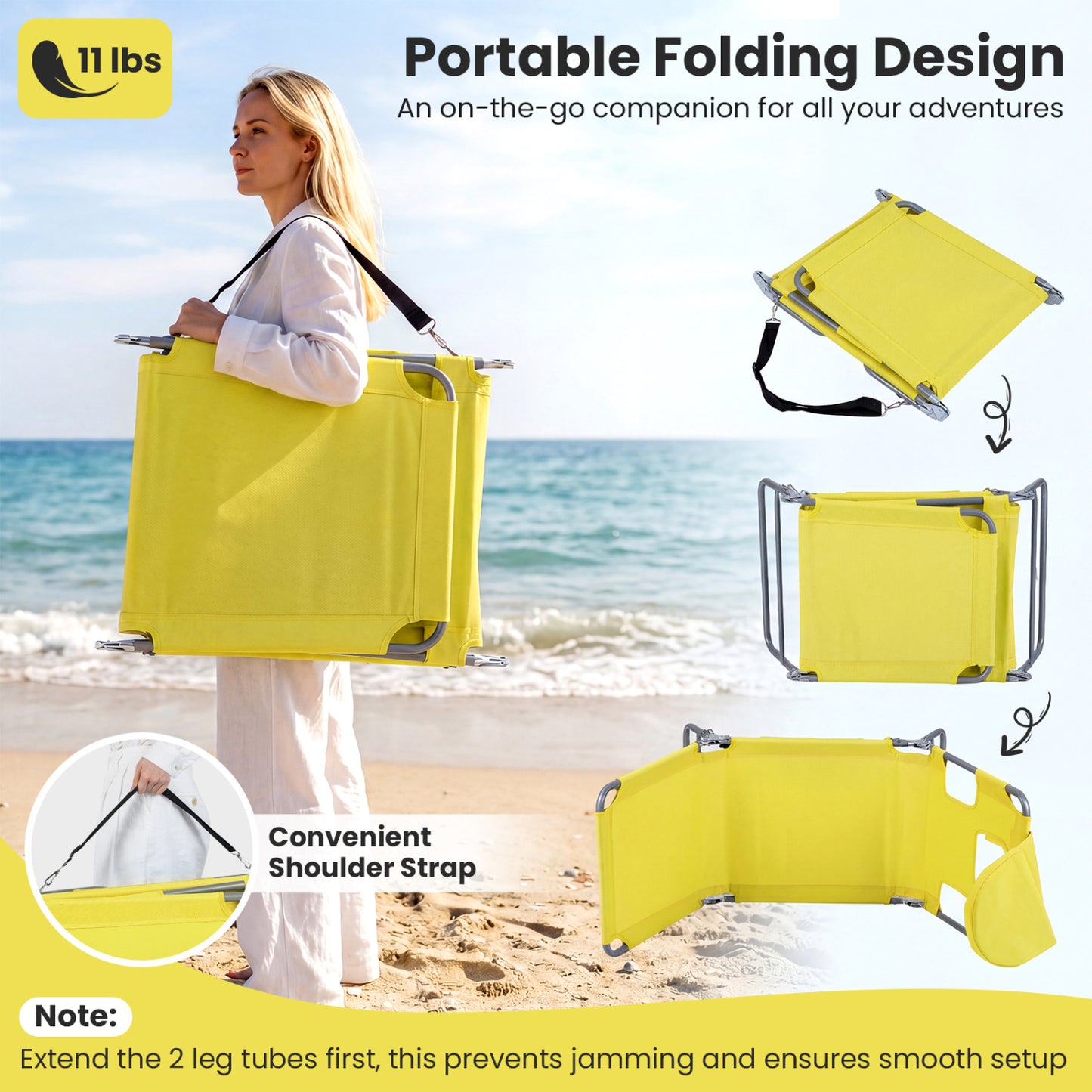 Folding Beach Lounge Chair with Adjustable Backrest