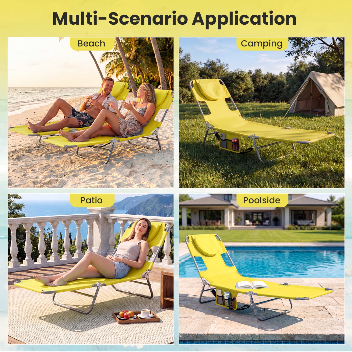 Folding Beach Lounge Chair with Adjustable Backrest