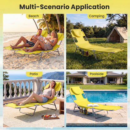 Folding Beach Lounge Chair with Adjustable Backrest