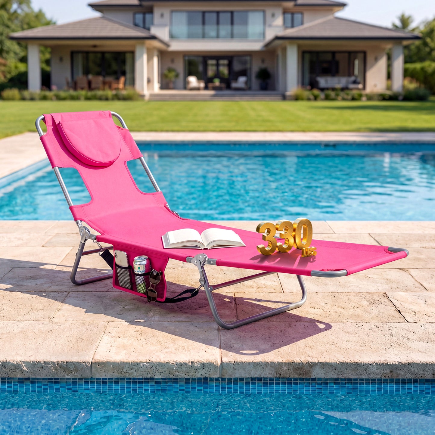 Folding Beach Lounge Chair with Adjustable Backrest