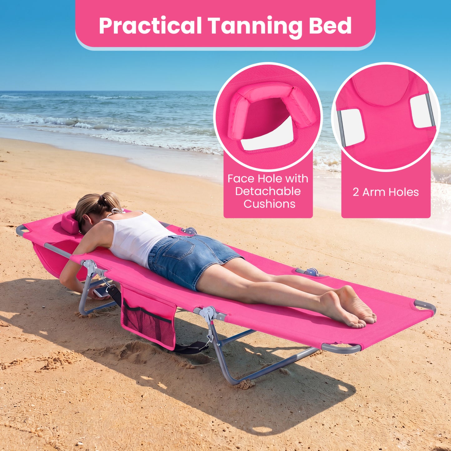 Folding Beach Lounge Chair with Adjustable Backrest