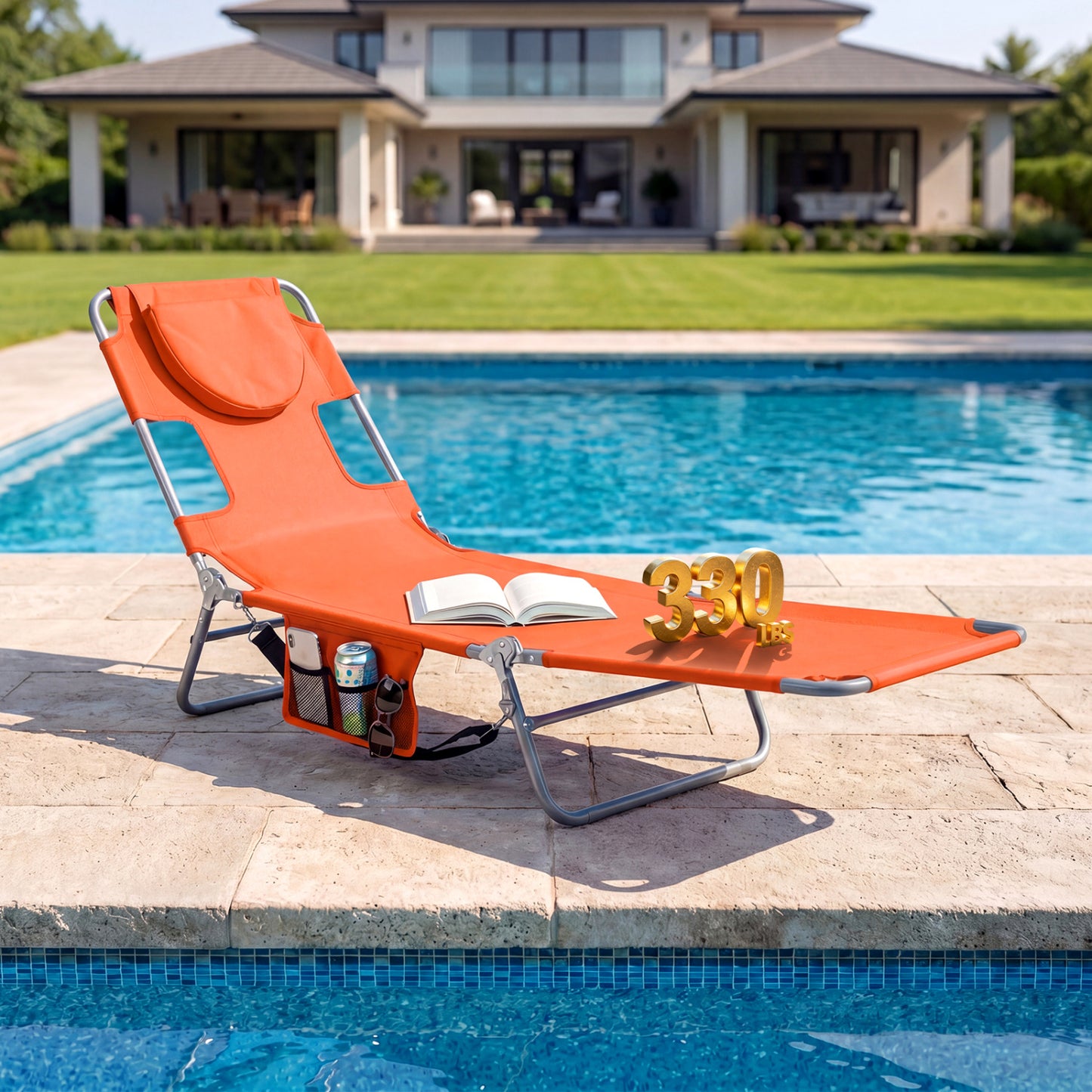 Folding Beach Lounge Chair with Adjustable Backrest