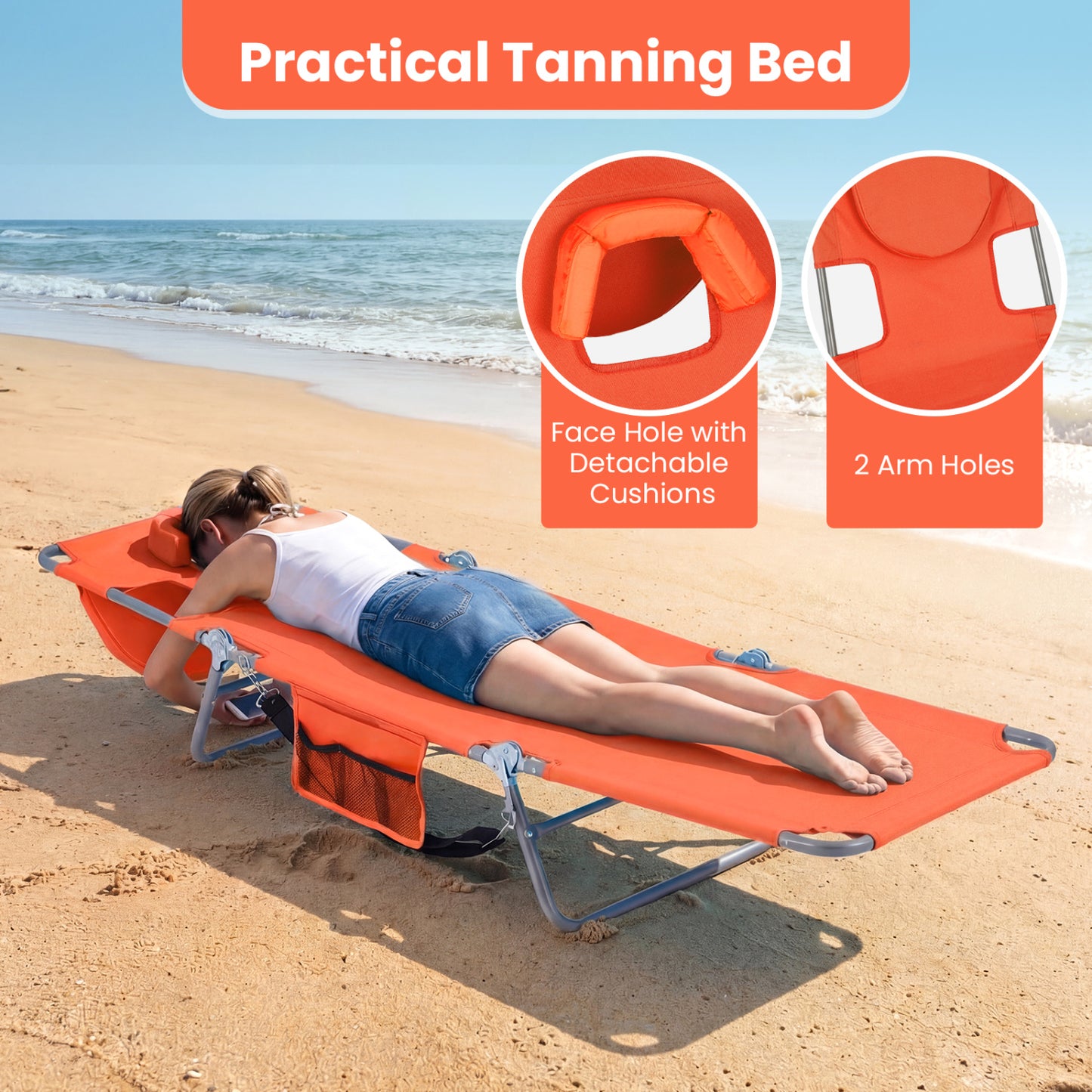 Folding Beach Lounge Chair with Adjustable Backrest