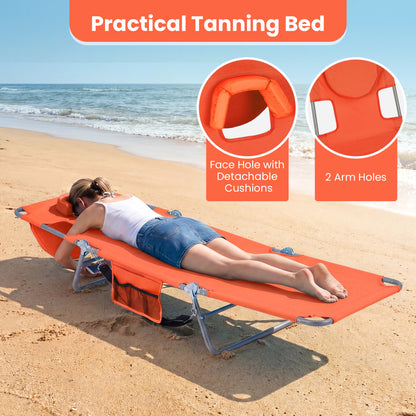 Folding Beach Lounge Chair with Adjustable Backrest