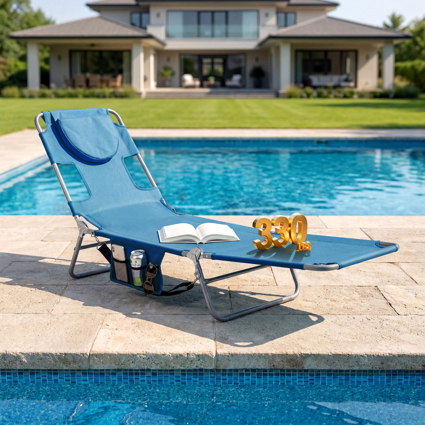 Folding Beach Lounge Chair with Adjustable Backrest