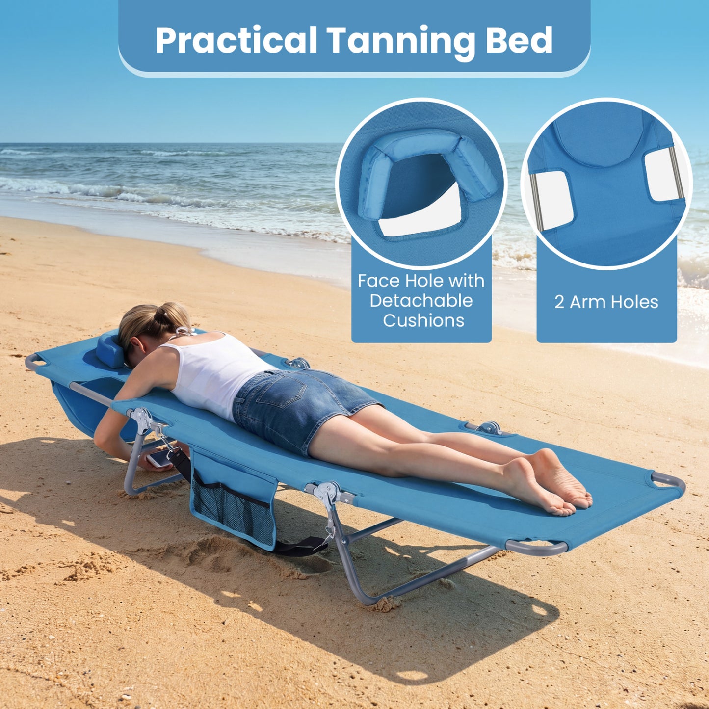 Folding Beach Lounge Chair with Adjustable Backrest
