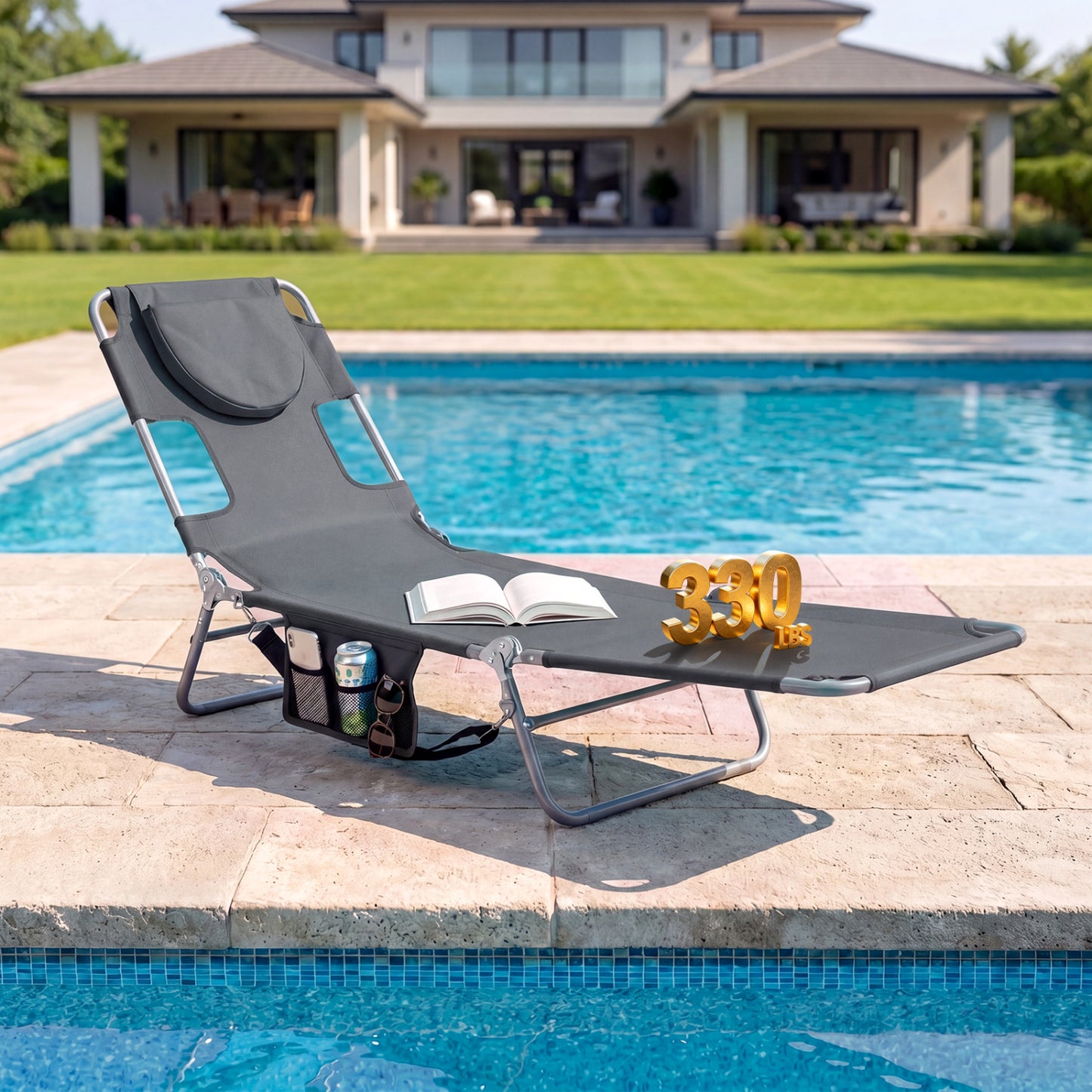 Folding Beach Lounge Chair with Adjustable Backrest