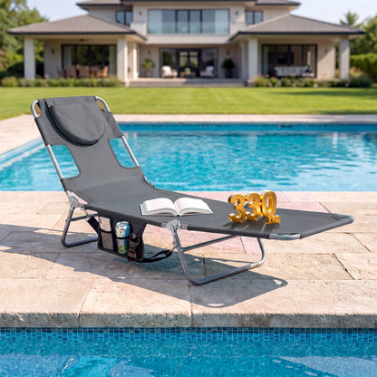 Folding Beach Lounge Chair with Adjustable Backrest