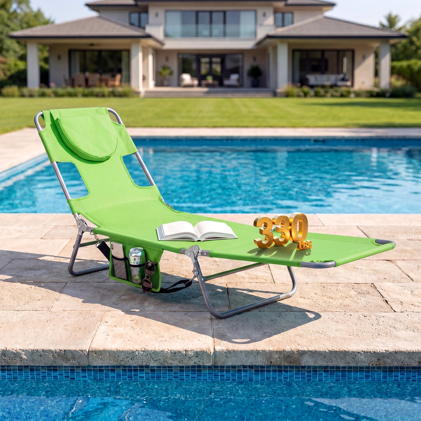 Folding Beach Lounge Chair with Adjustable Backrest