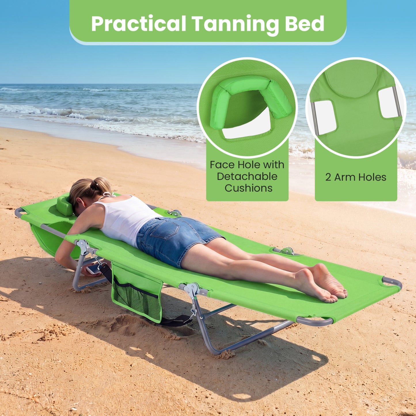 Folding Beach Lounge Chair with Adjustable Backrest