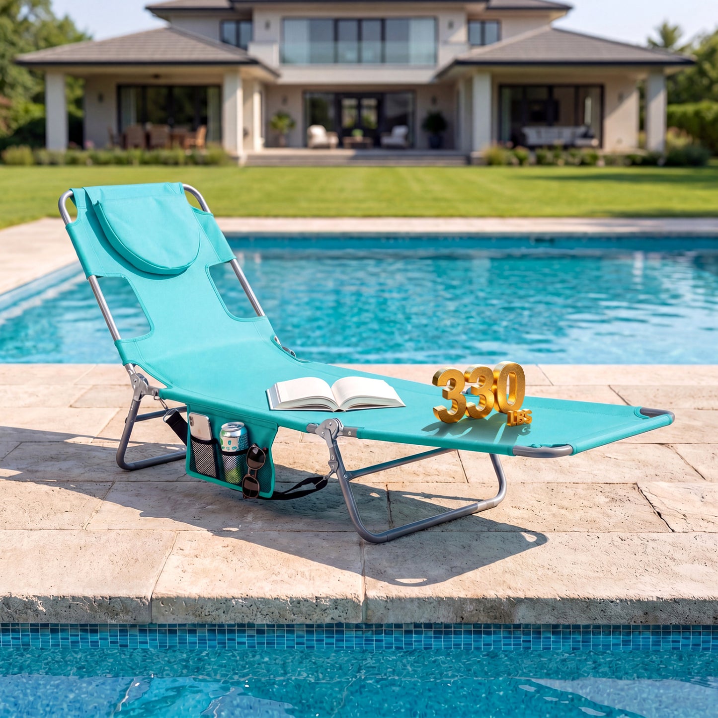 Folding Beach Lounge Chair with Adjustable Backrest