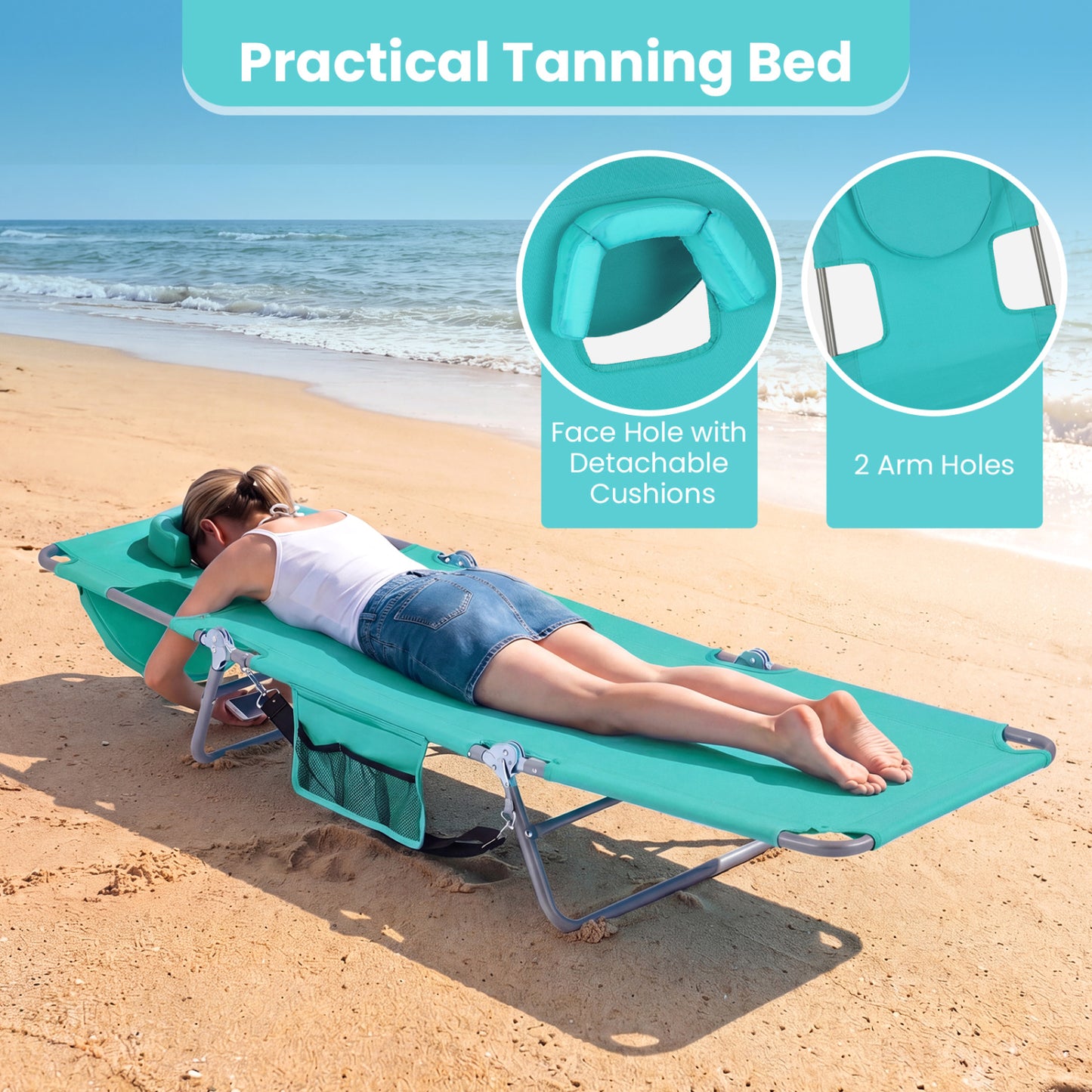 Folding Beach Lounge Chair with Adjustable Backrest