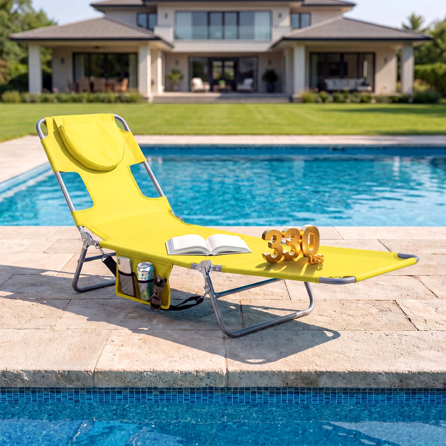 Folding Beach Lounge Chair with Adjustable Backrest