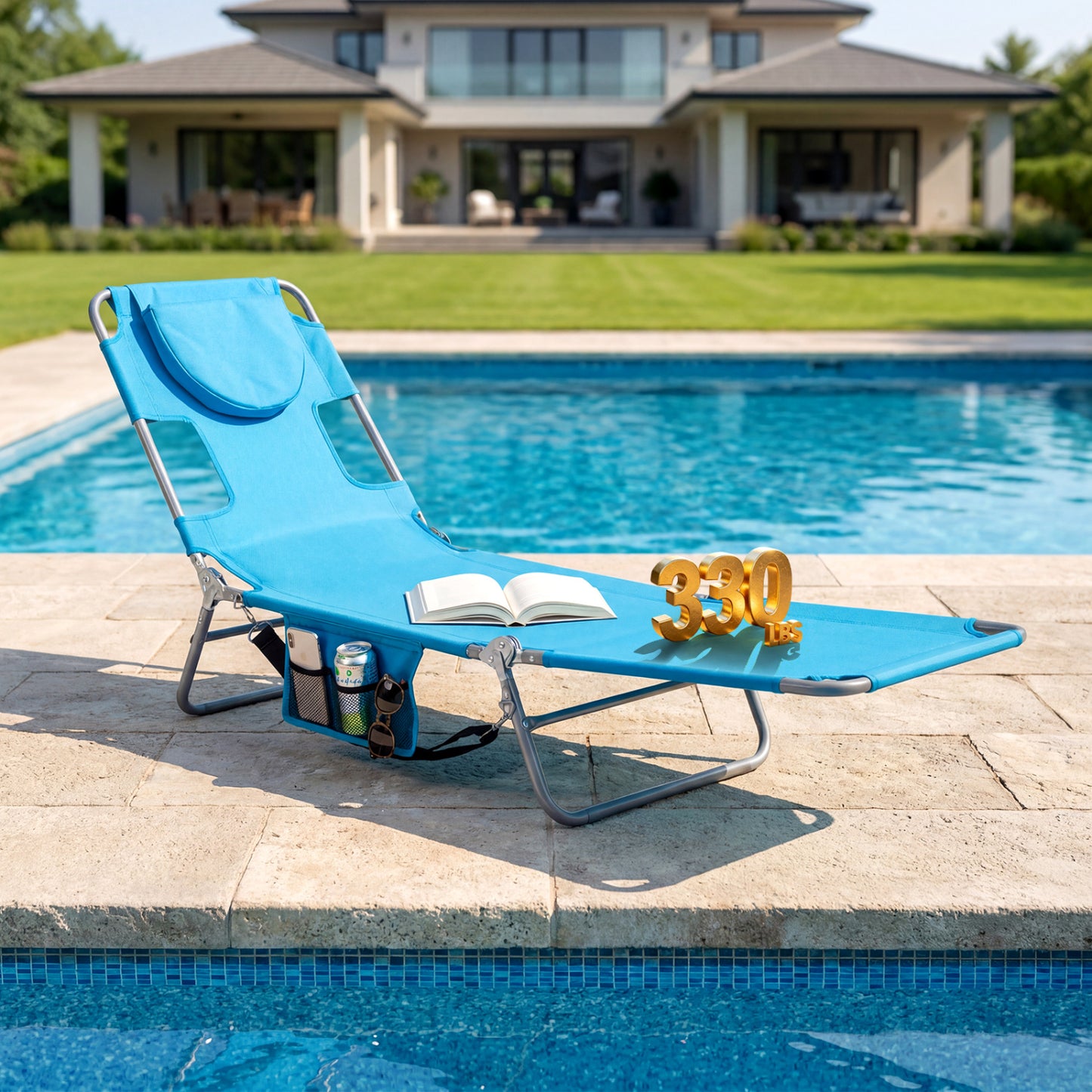 Folding Beach Lounge Chair with Adjustable Backrest