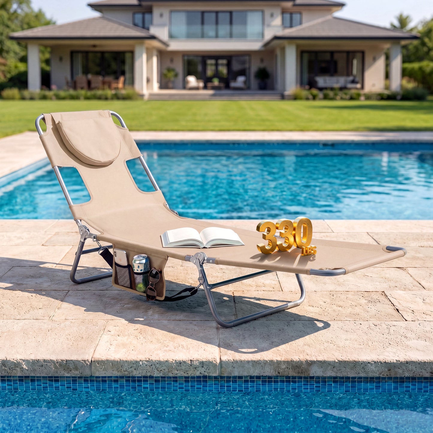 Folding Beach Lounge Chair with Adjustable Backrest