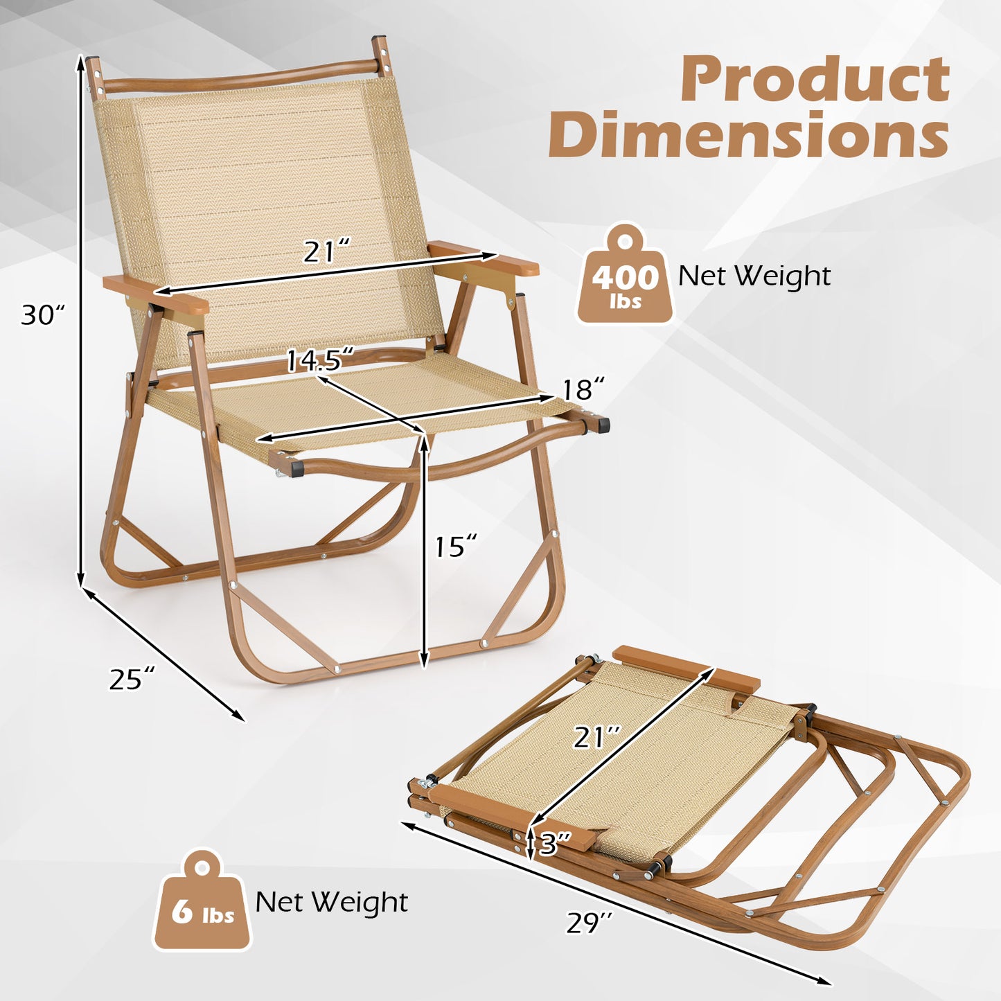 Folding Camp Chairs Set of 2 - Lightweight Portable Beach Chairs