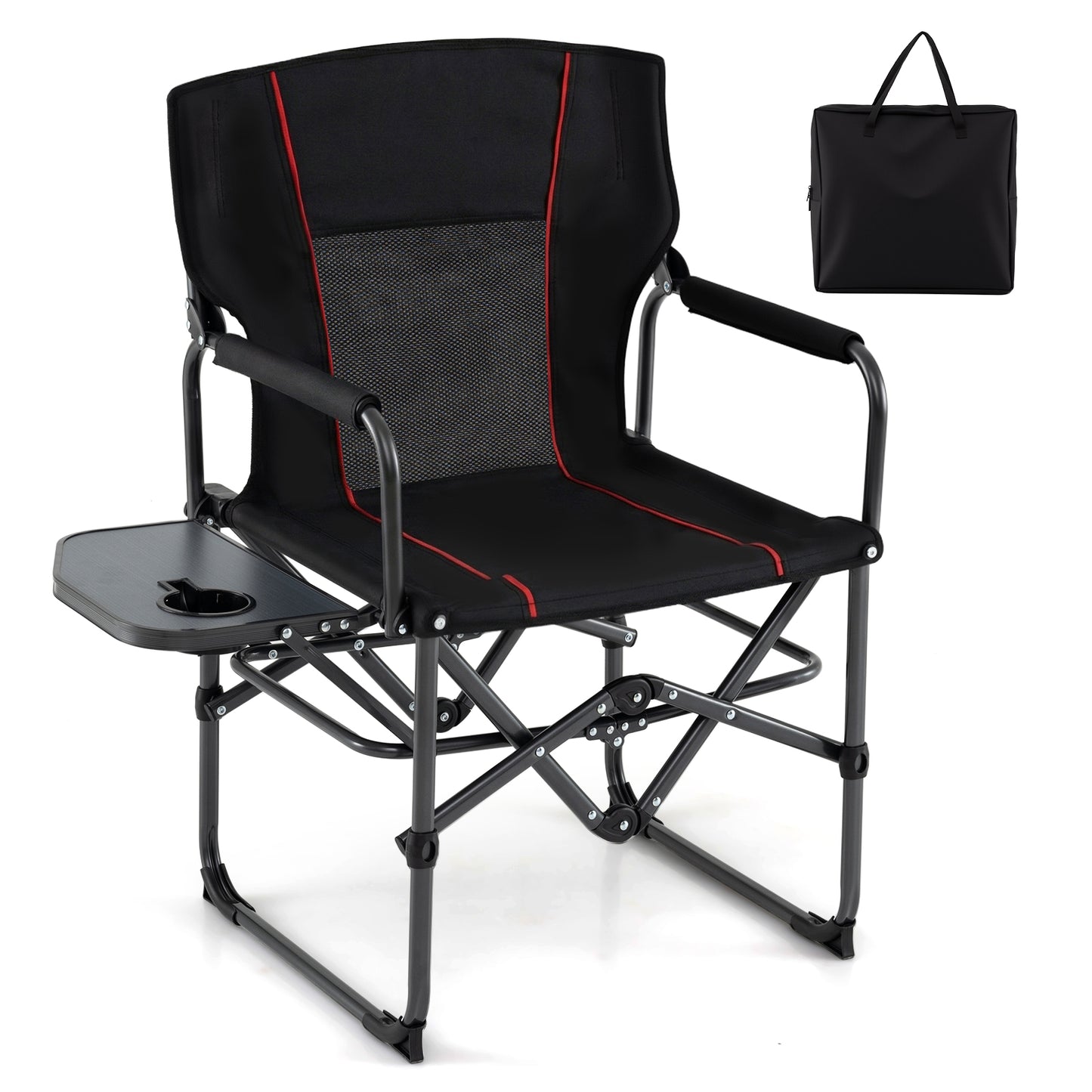Folding Camping Chair with Side Table and Cup Holder