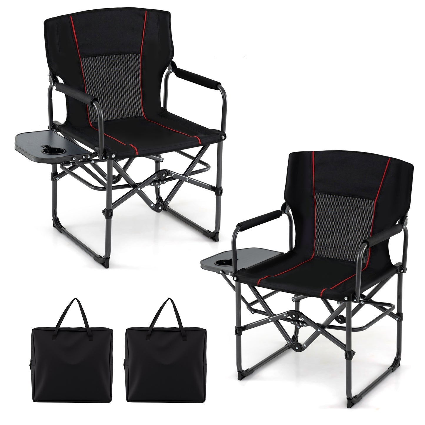 Folding Camping Chair with Side Table and Cup Holder