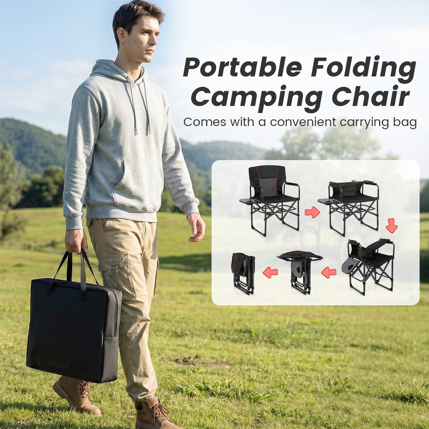 Folding Camping Chair with Side Table and Cup Holder
