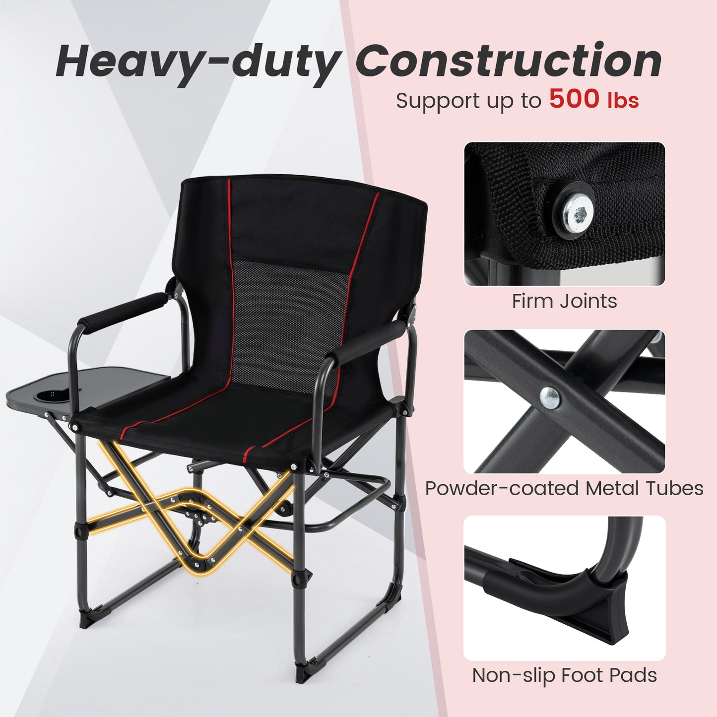 Folding Camping Chair with Side Table and Cup Holder