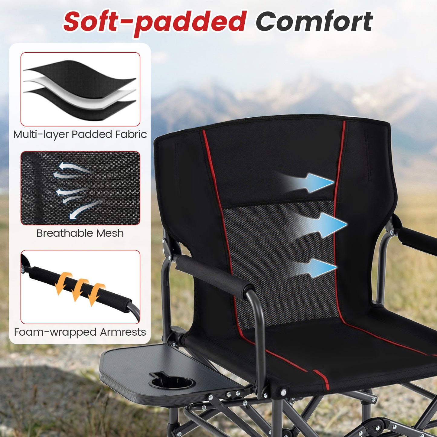 Folding Camping Chair with Side Table and Cup Holder