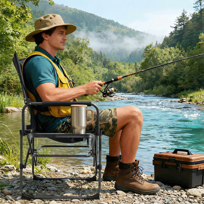 Folding Camping Chair with Side Table and Cup Holder