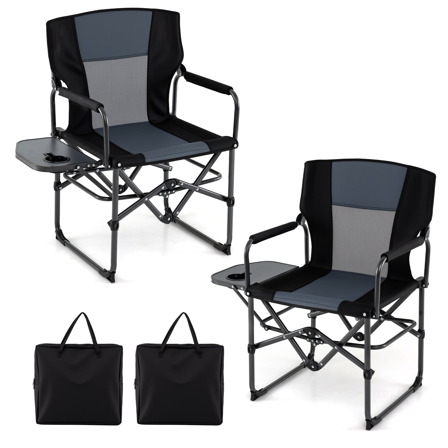 Folding Camping Chair with Side Table and Cup Holder