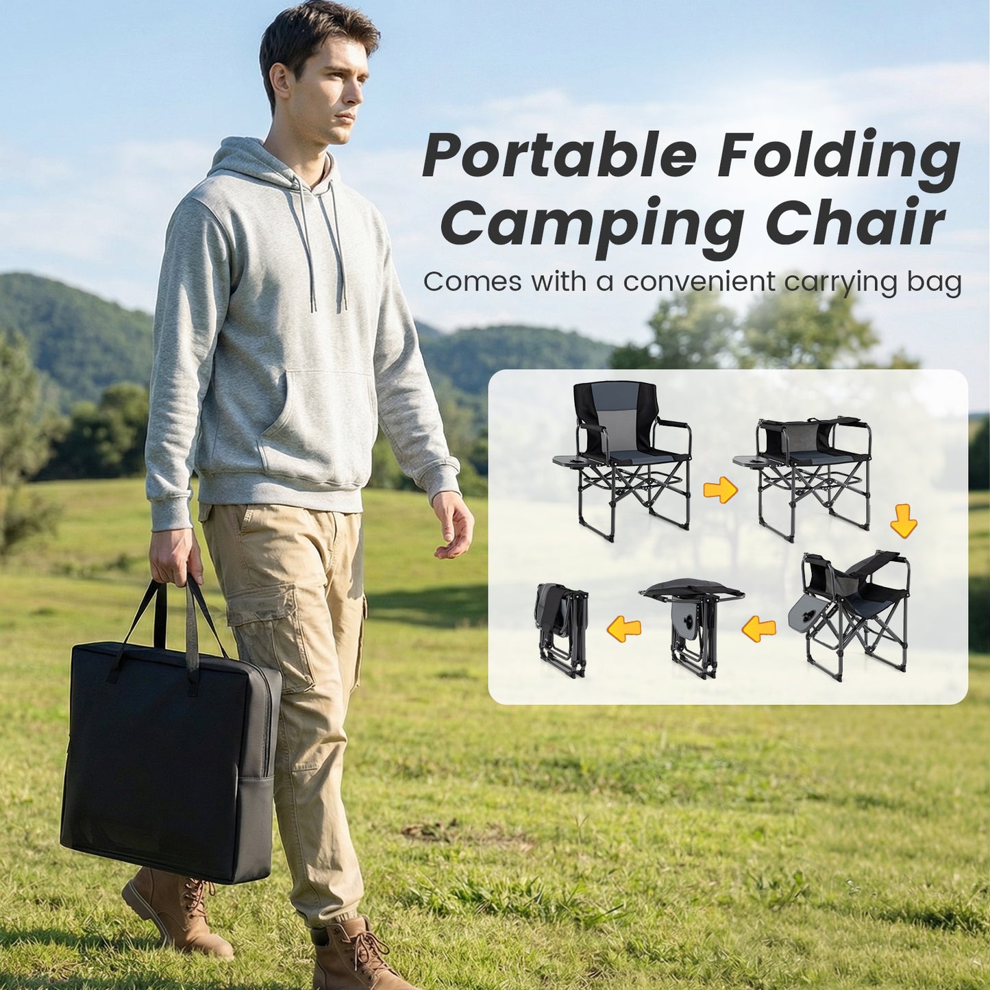 Folding Camping Chair with Side Table and Cup Holder