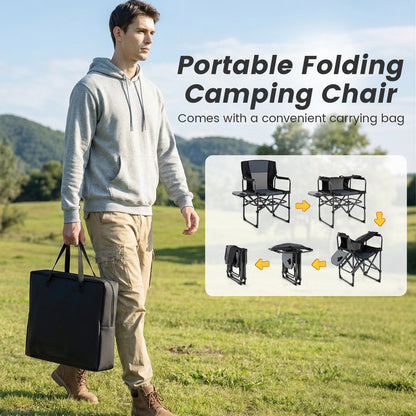 Folding Camping Chair with Side Table and Cup Holder