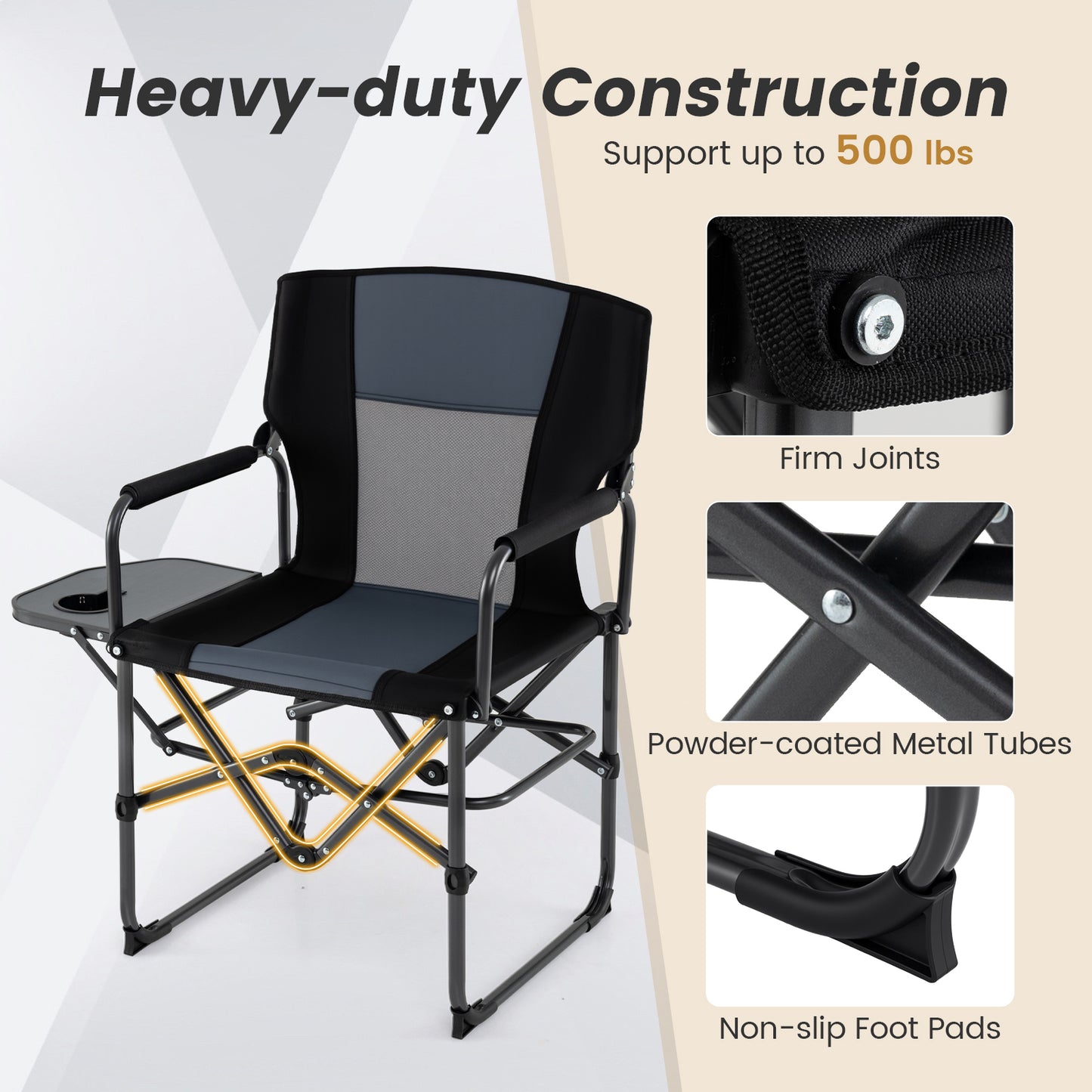 Folding Camping Chair with Side Table and Cup Holder