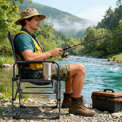 Folding Camping Chair with Side Table and Cup Holder
