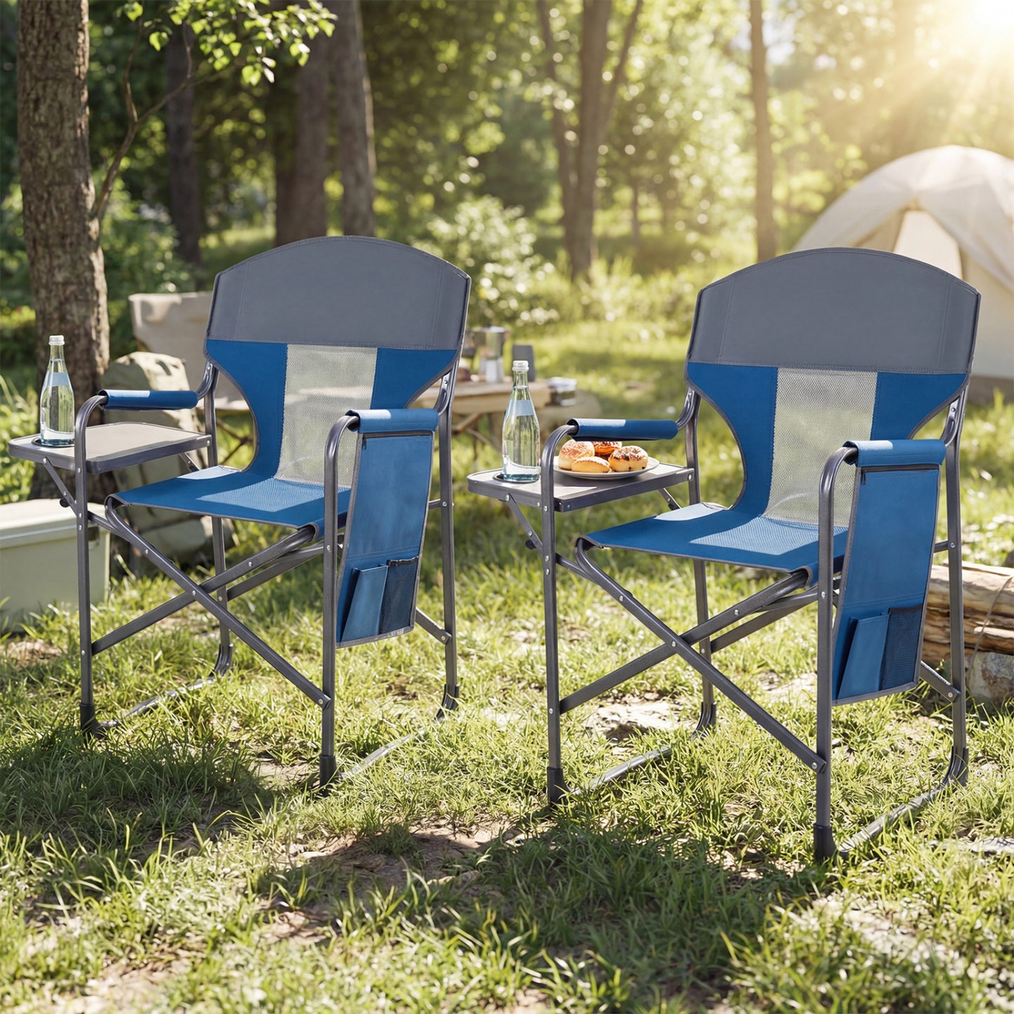 Folding Camping Chair with Side Table and Cup Holder